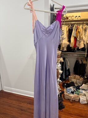 DANNIJO Lavender Slip Gown with Pink and Magenta Ties